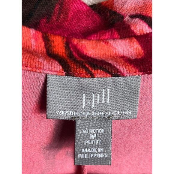 J. Jill Wearever Collection Collared Faux Wrap Feather Print Dress Petite Medium - Picture 6 of 9